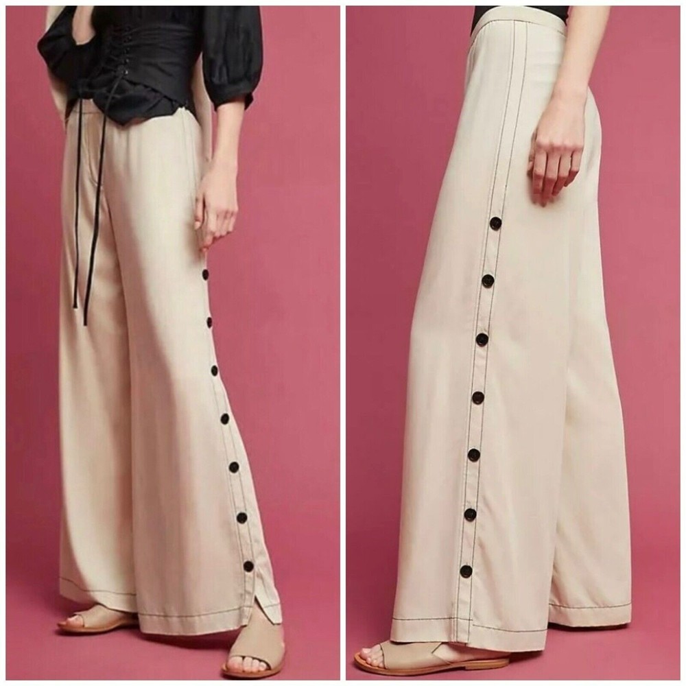 Anthropologie‎ Tracy Reese Side Button Pants Wide-Legs $298 Cement XS NWT